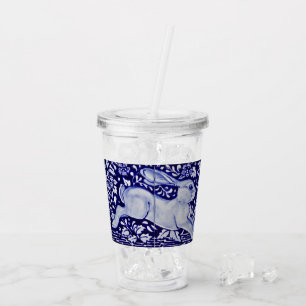 Verre En Acrylique Art bleu et blanc de bouclage de tuile de lapin