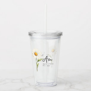 Verre En Acrylique Avril Mois de naissance Fleur Daisée personnalisée