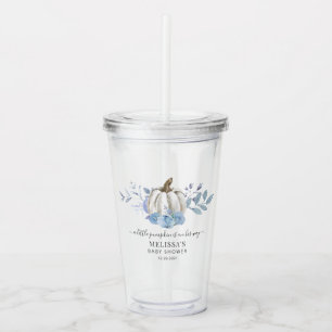 Verre En Acrylique Baby shower Courge Fleurie Bleu Poussière