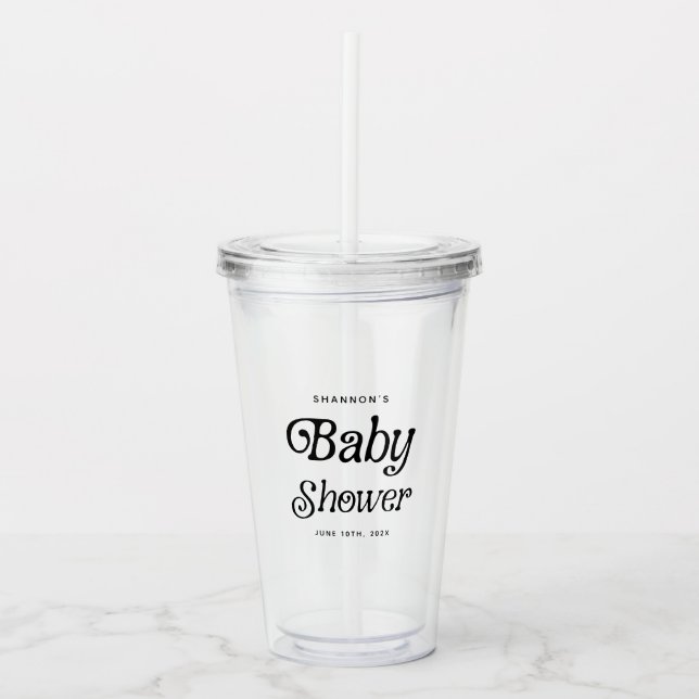 Verre En Acrylique Baby shower rétro noir et blanc minimal (Devant)