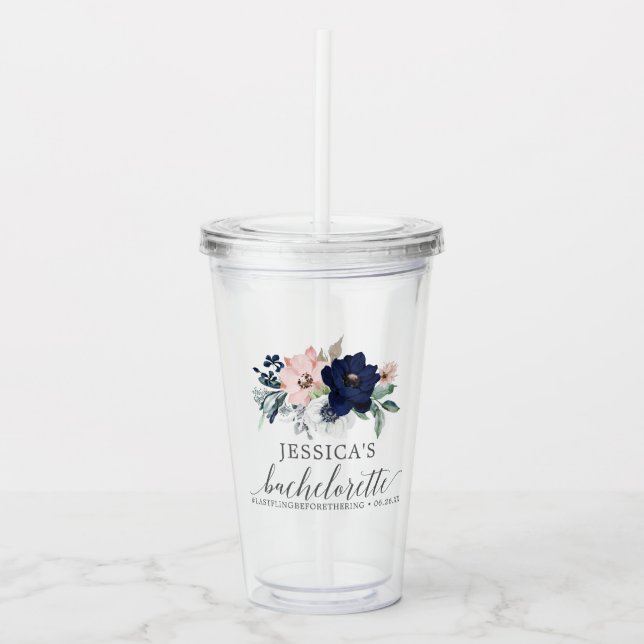 Verre En Acrylique Bachelorette Fleur de la Marine Favoriser Tumbler (Devant)