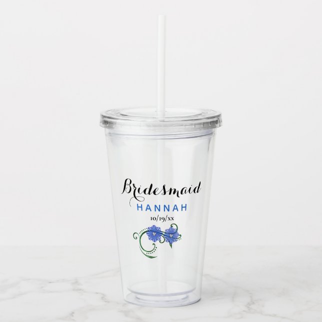 Verre En Acrylique Bachelorette Party Bridesmaid Mariage Fleurs bleue (Devant)