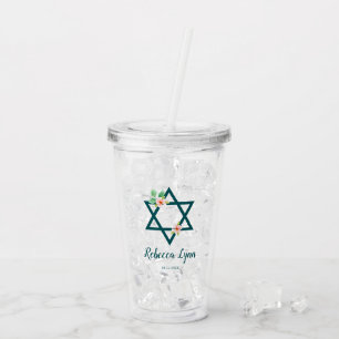 Verre En Acrylique Bat mitzvah floral de plage d'aquarelle