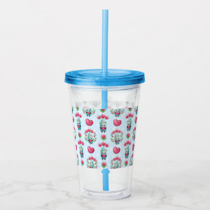 Verre En Acrylique Beau Floral Mason Jar Hearts Motif