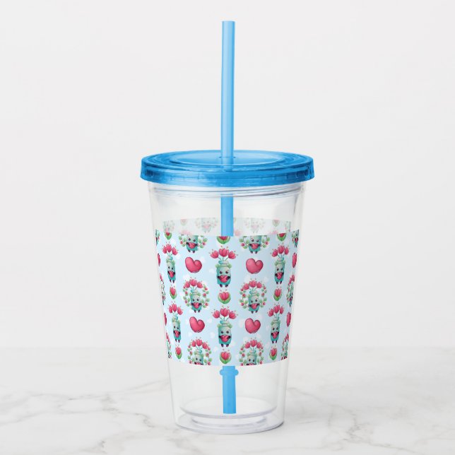Verre En Acrylique Beau Floral Mason Jar Hearts Motif (Devant)