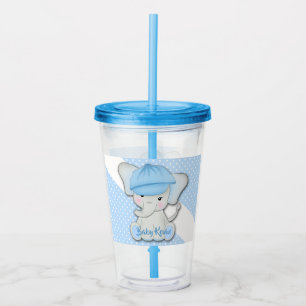 Verre En Acrylique Belle caricature bébé éléphant sur une polka bleue