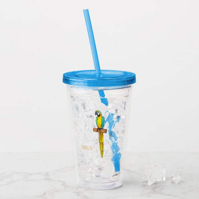 Verre En Acrylique Blue-and-yellow macaw bird cartoon illustration (Devant glace)