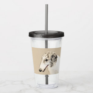 Verre En Acrylique Borzoi (Argent Brindle) Peinture Chien Art origina