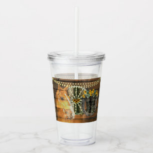 Verre En Acrylique Botte de cowboy Rustique Cheval tournesol Wagon