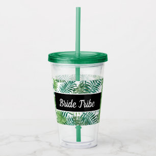 Verre En Acrylique Bride Tropical Palm Feuille Bachelorette Party