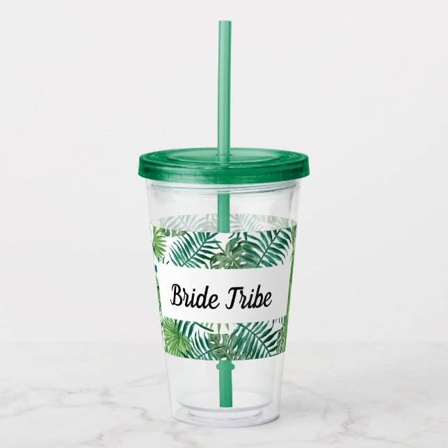 Verre En Acrylique Bride Tropical Palm Leaf Bachelorette Party Blanc (Devant)