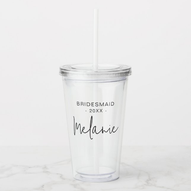Verre En Acrylique Bridesmaid Moderne Élégant Script Bridal (Devant)
