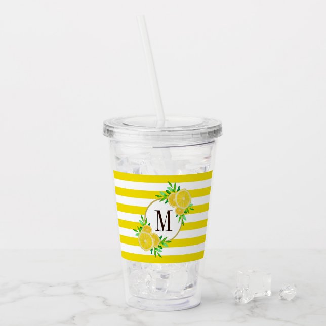 Verre En Acrylique Bright Yellow Stripes Citrus Fruits Slice Monogram (Devant glace)