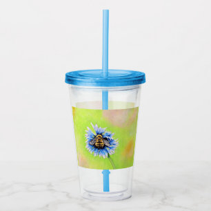 Verre En Acrylique Bumble Bee sur une peinture à fleurs