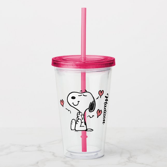 Verre En Acrylique cacahuètes | Coeurs de snoopy (Devant)