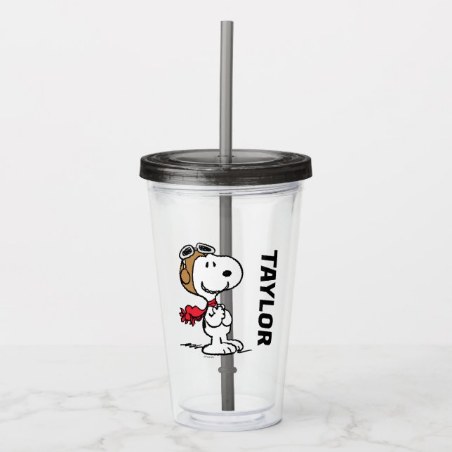 Verre En Acrylique cacahuètes | Snoopy L'As Volant | Ajouter Votre No (Devant)