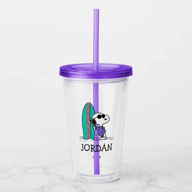 Verre En Acrylique cacahuètes | Snoopy Ocean High Tide | Ajouter Votr (Devant)