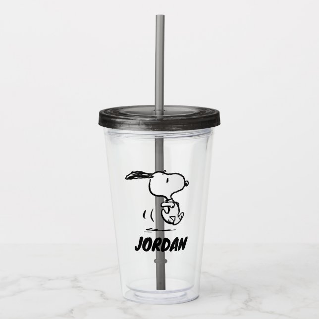 Verre En Acrylique cacahuètes | Snoopy Running | Ajouter Votre Nom (Devant)