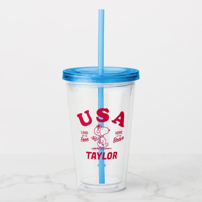 Verre En Acrylique cacahuètes | Snoopy USA Land of the Free (Devant)