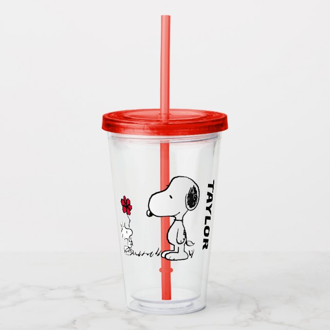 Verre En Acrylique cacahuètes | Snoopy & Woodstock Rouge & Noir (Devant)