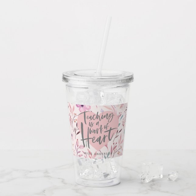 Verre En Acrylique Cadeau enseignant aquarelle coeur café tasse (Dos glace)