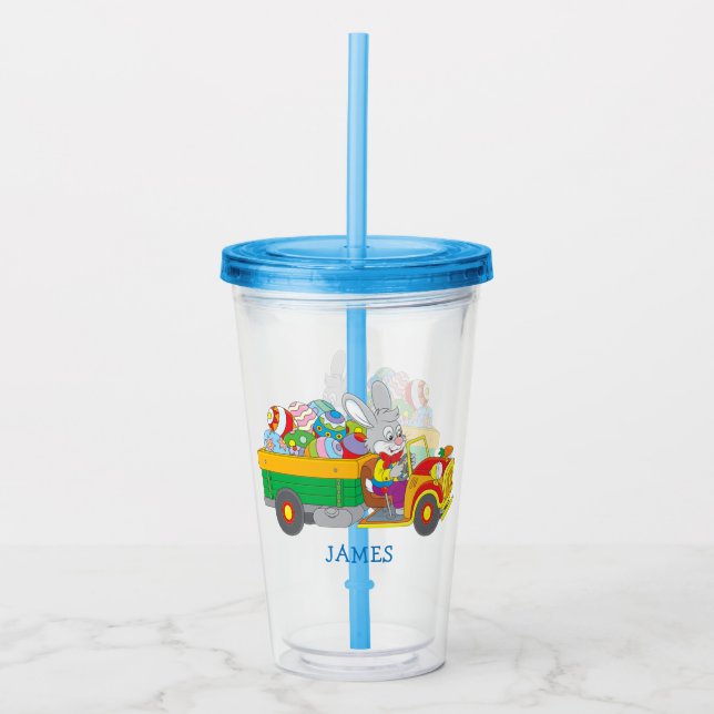 Verre En Acrylique Camion de livraison de lapin de Pâques Nom personn (Devant)