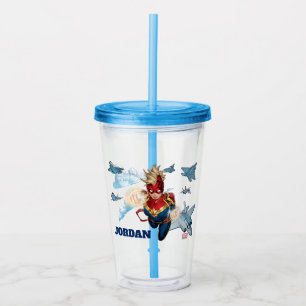 Verre En Acrylique Captain Marvel volant avec des jets