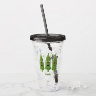 Verre En Acrylique Caricature de légumes de l'okra chantante mignonne