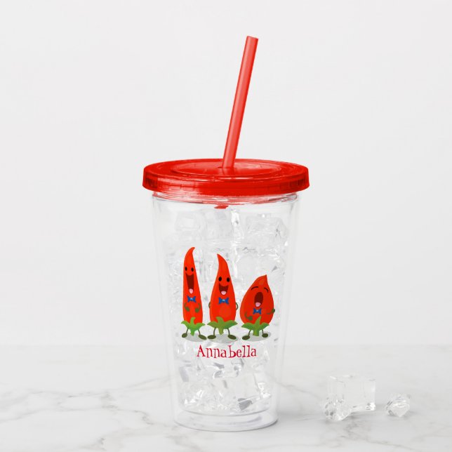 Verre En Acrylique Caricature de piments chantants mignons (Dos glace)