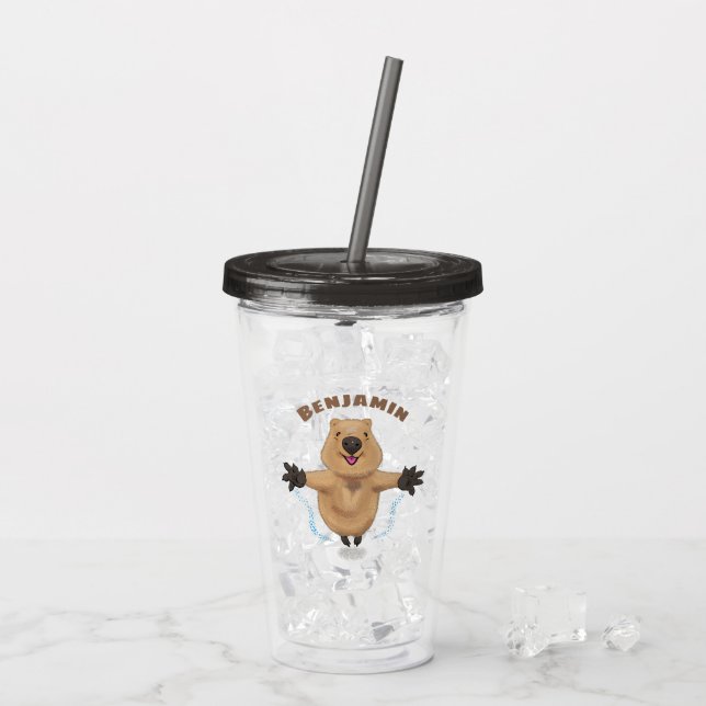 Verre En Acrylique Caricature de quokka joyeux (Dos glace)