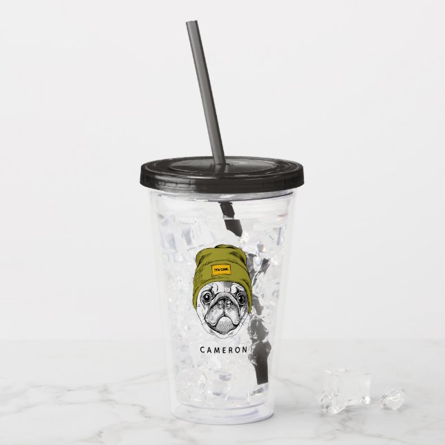 Verre En Acrylique Carlin Hipster | C'est Cool | Ajouter Votre Nom (Devant glace)