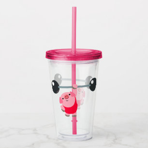 Verre En Acrylique Cartoon de levage de poids mignon