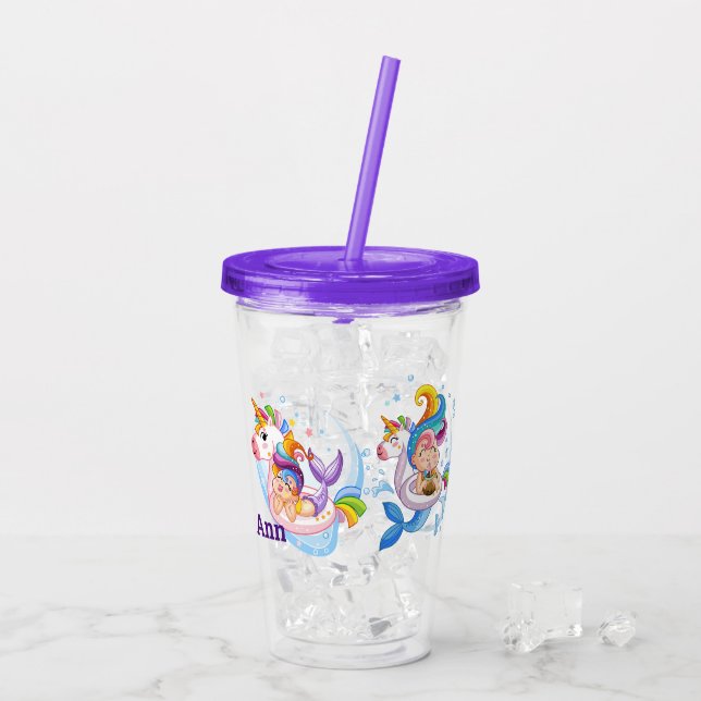 Verre En Acrylique Cartoon Mermaids et Unicorn Custom (Dos glace)