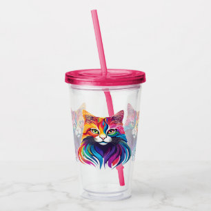 Verre En Acrylique Cat Maine Portrait Coon Couleurs arc-en-ciel