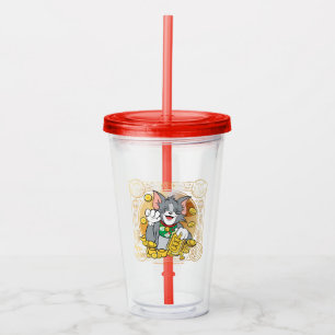 Verre En Acrylique Chat Jerry chanceux avec des systèmes d'or