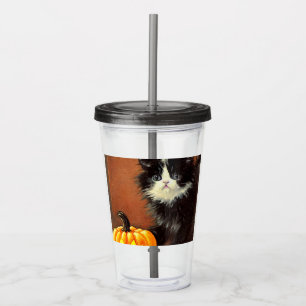 Verre En Acrylique Chaton d'Halloween noir et blanc vintage