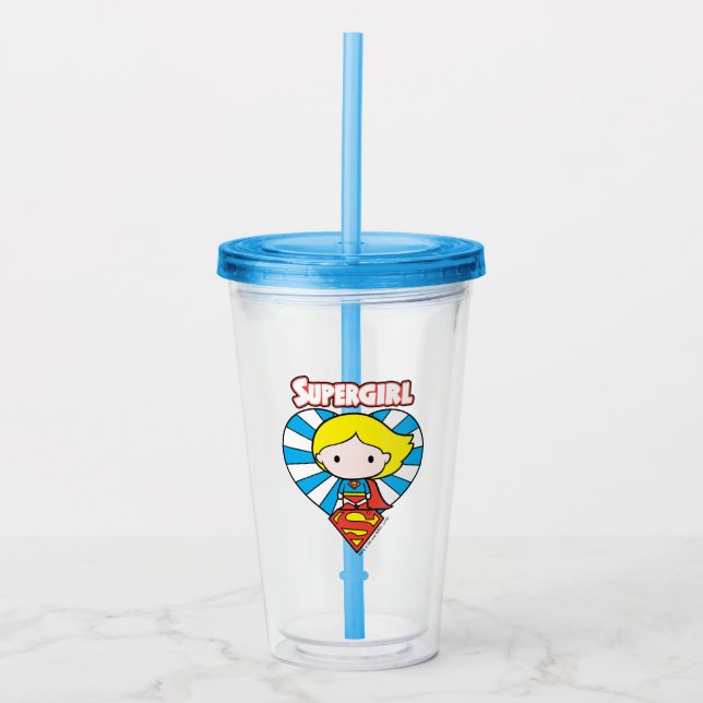 Verre En Acrylique Chibi Supergirl Starburst Coeur et logo (Devant)