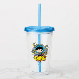 Verre En Acrylique Chibi Superman S'Est Brisé À Travers Un Mur De Bri