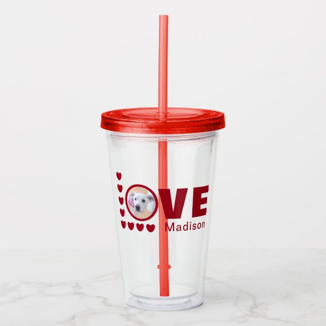 Verre En Acrylique Chien mignon amour Coeurs Valentines Jour Rouge (Devant)