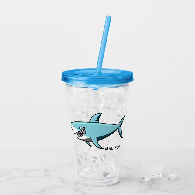 Verre En Acrylique Chiffre de nom personnalisé cool Shark (Dos glace)