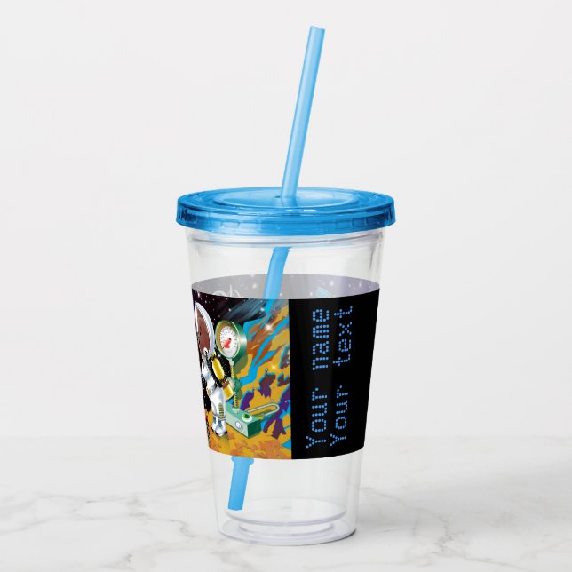 Verre En Acrylique Chiot dans l'espace un alien avec un télescope (Dos)