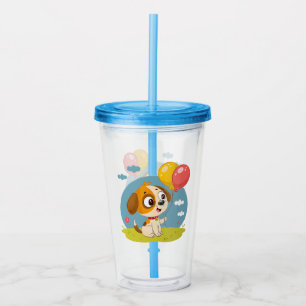 Verre En Acrylique Chiot de dessin animé mignon tenant des ballons