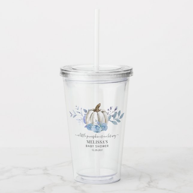 Verre En Acrylique Citrouille Floral Baby shower Dusty Blue (Devant)