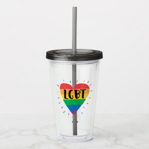 Verre En Acrylique Coeur arc-en-ciel LGBT