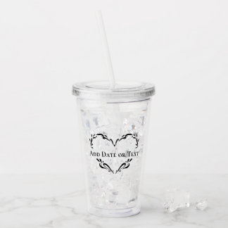 Verre En Acrylique Cœur botanique de mariage personnalisé avec texte