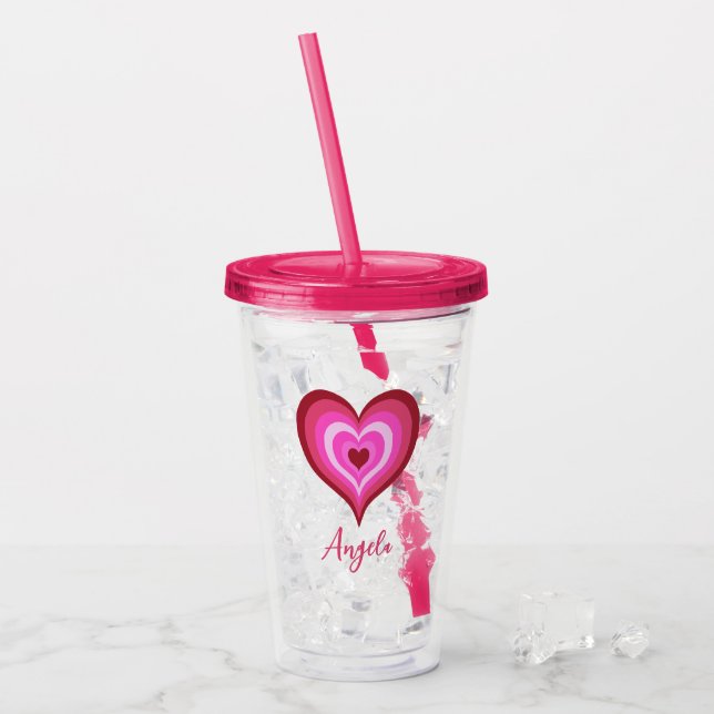 Verre En Acrylique Coeur rose tendance Nom personnalisé Saint-Valenti (Devant glace)