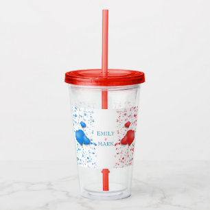 Verre En Acrylique Coeurs Rouge Et Bleu