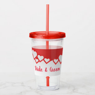 Verre En Acrylique Coeurs Rouges De Mariée Et De Pièce