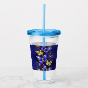 Verre En Acrylique Composition avec papillons de saphir
