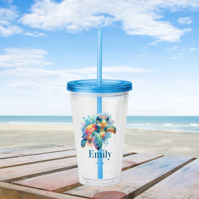 Verre En Acrylique Conception joyeuse de tortue (Créateur téléchargé)